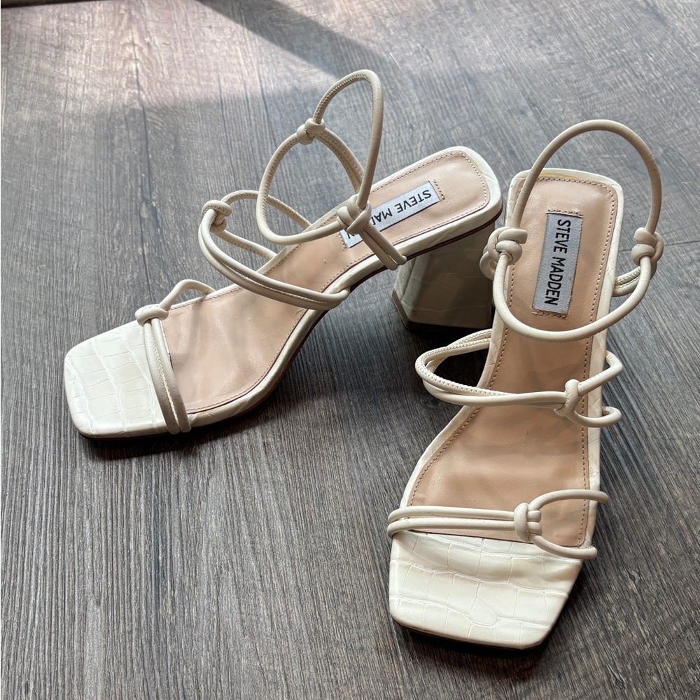 Steve Madden White Strappy Block Heels